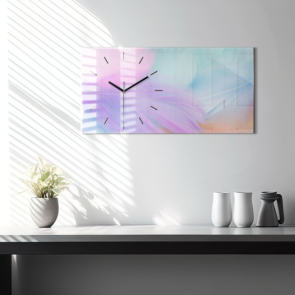Glass wall clock rectangular Colorful feathers