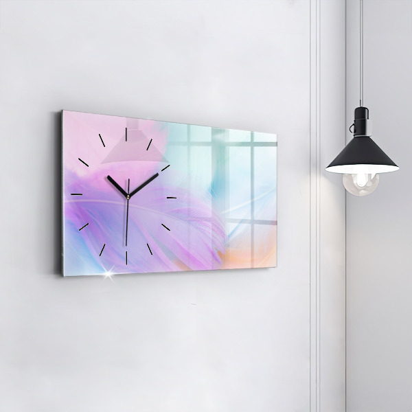 Glass wall clock rectangular Colorful feathers