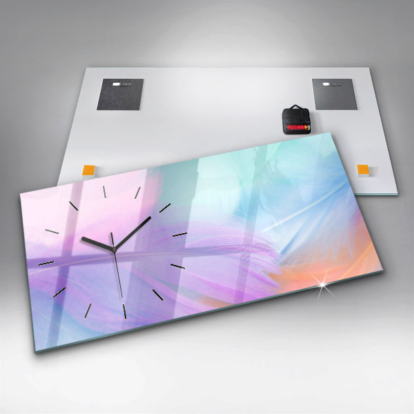 Glass wall clock rectangular Colorful feathers