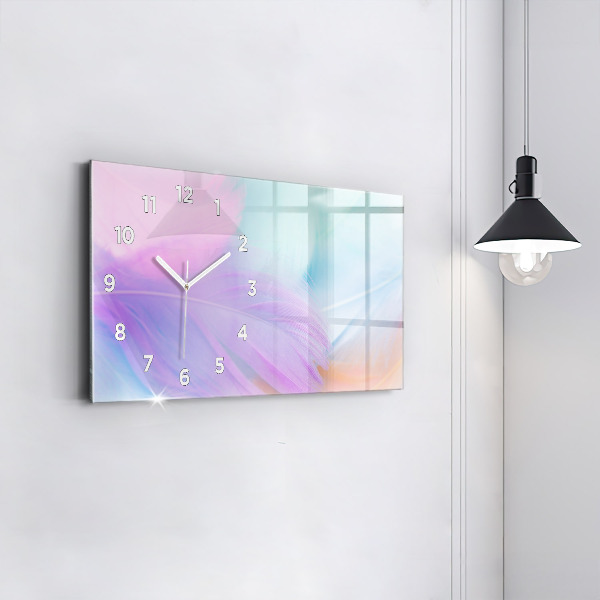 Glass wall clock rectangular Colorful feathers