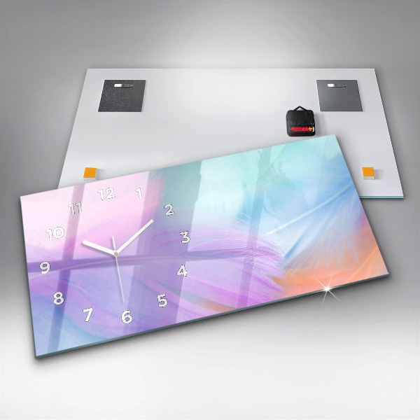 Glass wall clock rectangular Colorful feathers