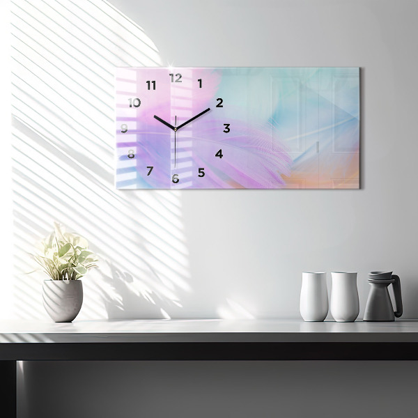 Glass wall clock rectangular Colorful feathers