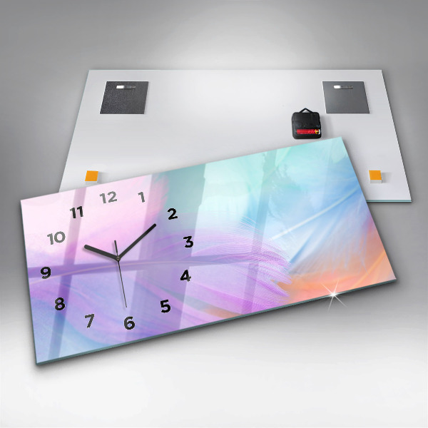 Glass wall clock rectangular Colorful feathers