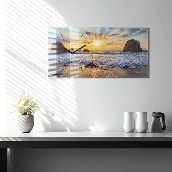 Glass wall clock rectangular Sunset on the beach