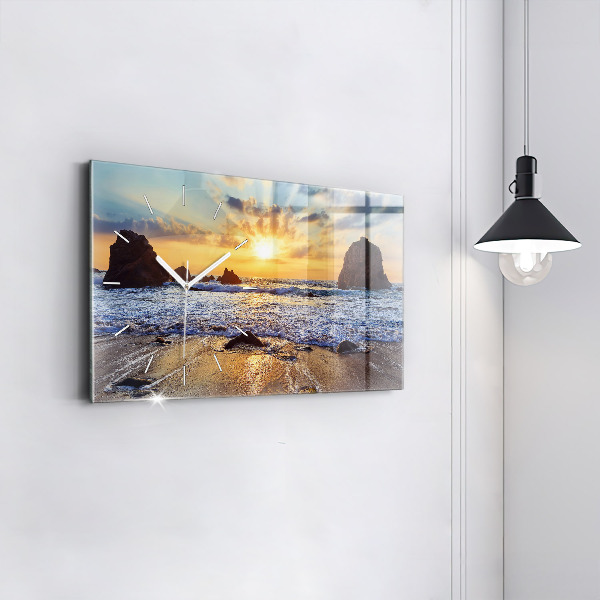 Glass wall clock rectangular Sunset on the beach