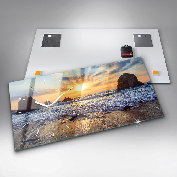 Glass wall clock rectangular Sunset on the beach