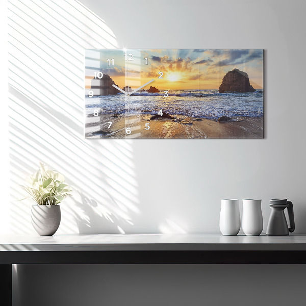 Glass wall clock rectangular Sunset on the beach