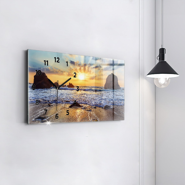 Glass wall clock rectangular Sunset on the beach