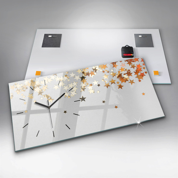Glass wall clock rectangular Stars