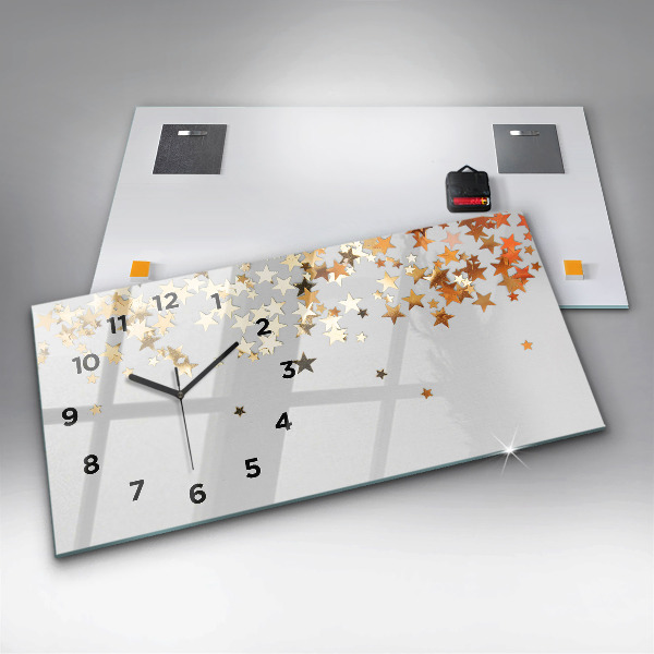 Glass wall clock rectangular Stars