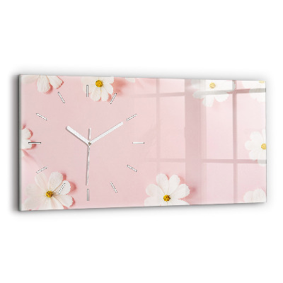 Glass wall clock rectangular Daisy flowers