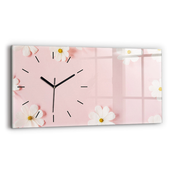 Glass wall clock rectangular Daisy flowers