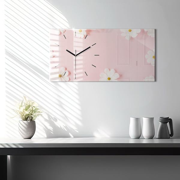 Glass wall clock rectangular Daisy flowers