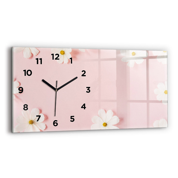 Glass wall clock rectangular Daisy flowers