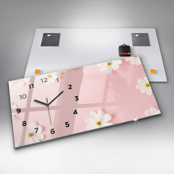 Glass wall clock rectangular Daisy flowers
