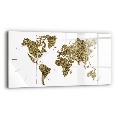 Glass wall clock rectangular World map