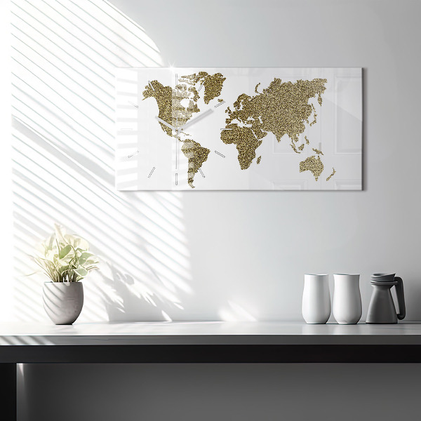 Glass wall clock rectangular World map