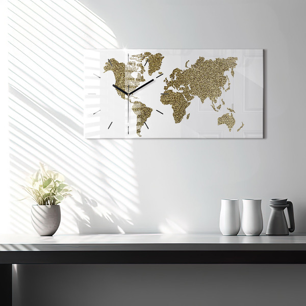 Glass wall clock rectangular World map