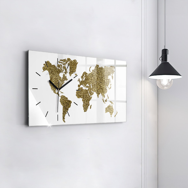 Glass wall clock rectangular World map