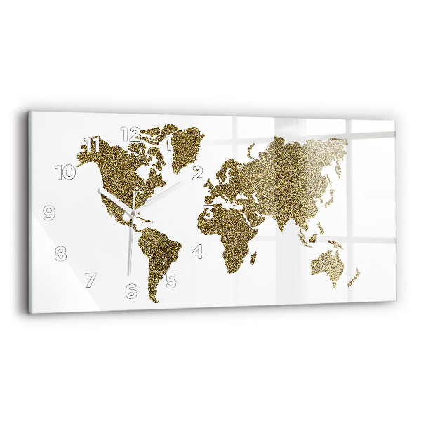 Glass wall clock rectangular World map