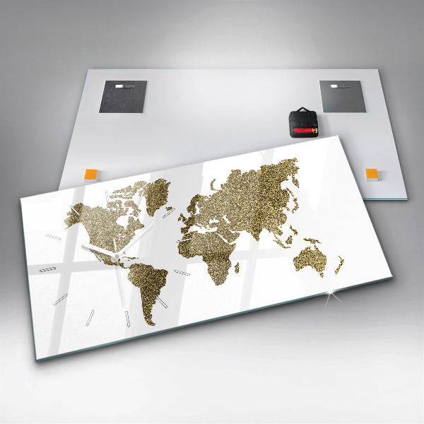 Glass wall clock rectangular World map