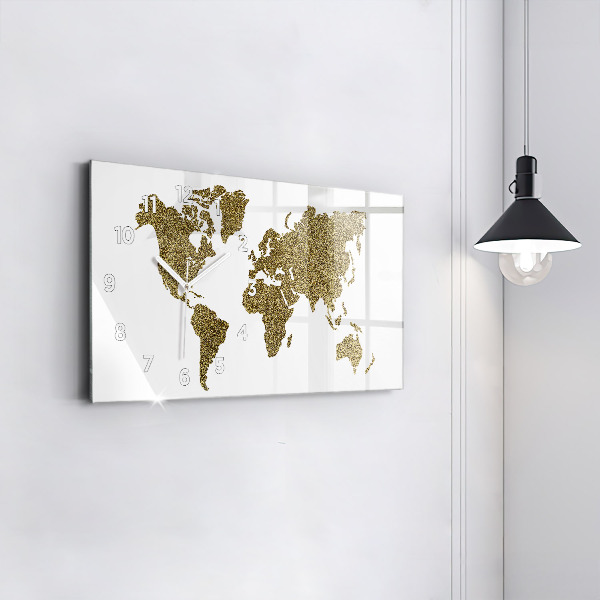 Glass wall clock rectangular World map
