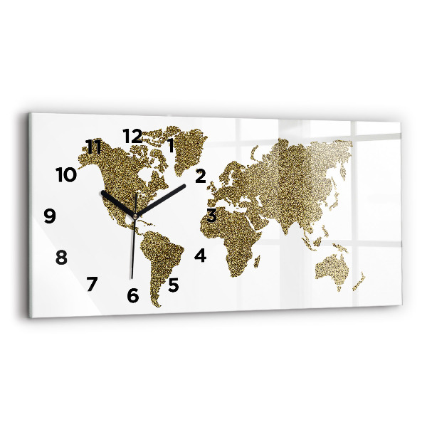 Glass wall clock rectangular World map