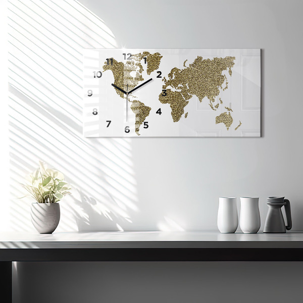 Glass wall clock rectangular World map