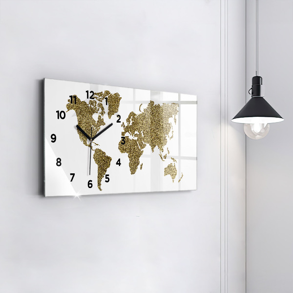 Glass wall clock rectangular World map