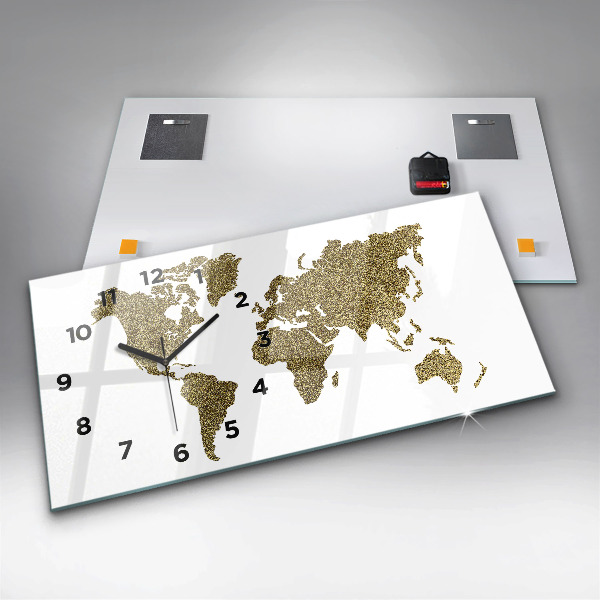 Glass wall clock rectangular World map