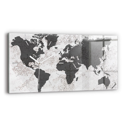Glass wall clock rectangular World map concrete