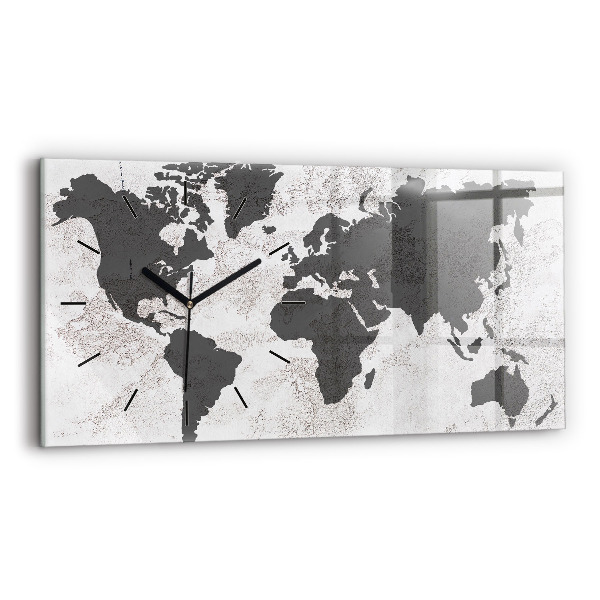 Glass wall clock rectangular World map concrete