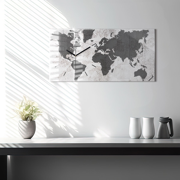 Glass wall clock rectangular World map concrete