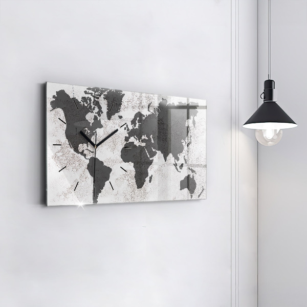 Glass wall clock rectangular World map concrete