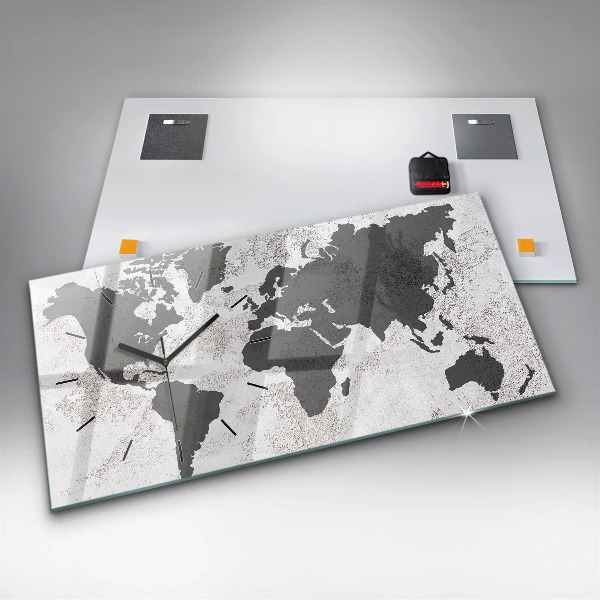 Glass wall clock rectangular World map concrete