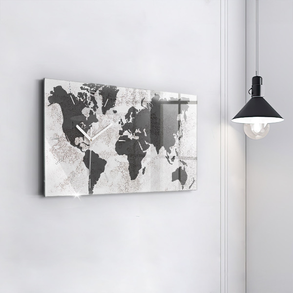 Glass wall clock rectangular World map concrete