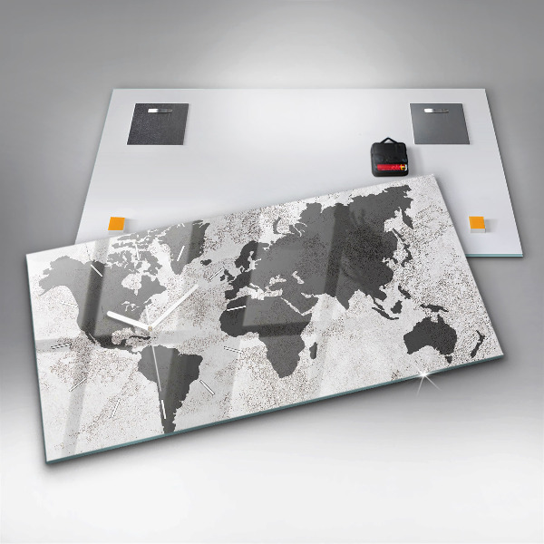 Glass wall clock rectangular World map concrete