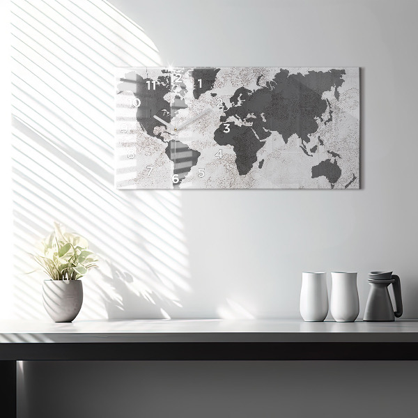 Glass wall clock rectangular World map concrete