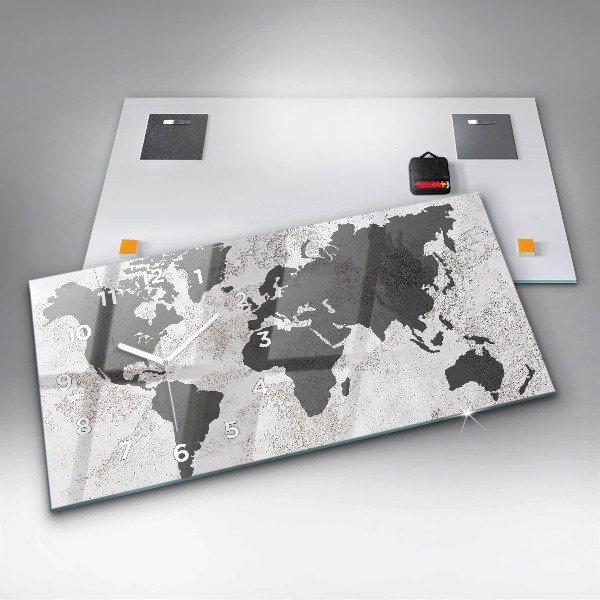 Glass wall clock rectangular World map concrete