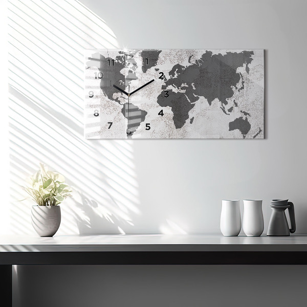 Glass wall clock rectangular World map concrete