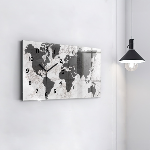 Glass wall clock rectangular World map concrete