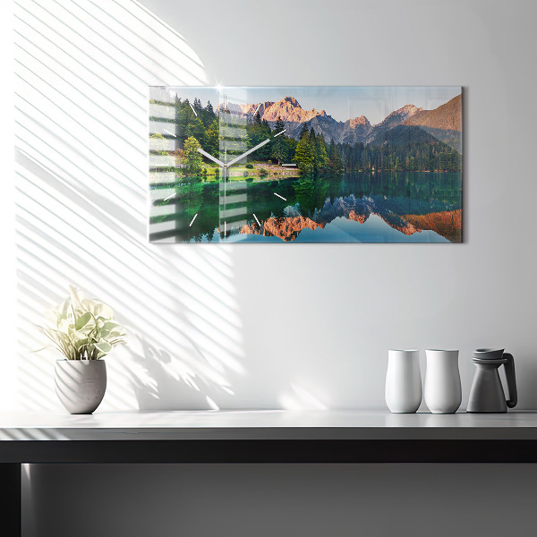 Glass wall clock rectangular Lake landscape