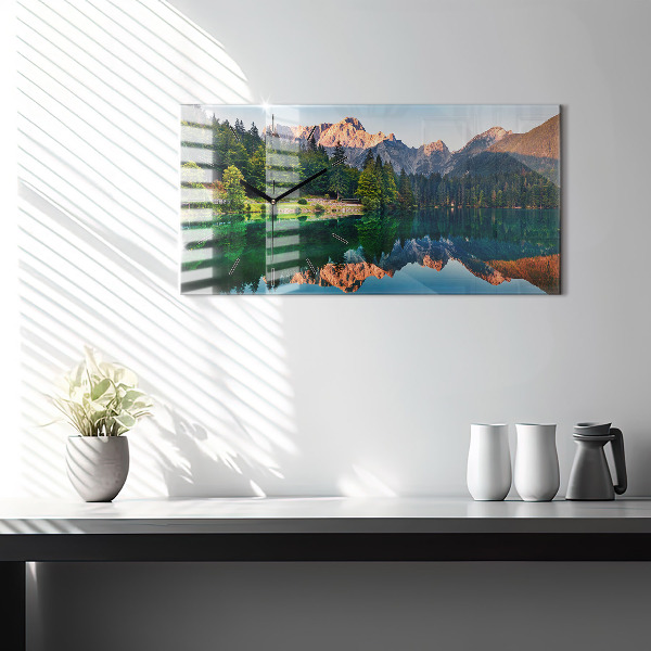 Glass wall clock rectangular Lake landscape