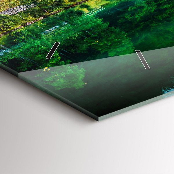 Glass wall clock rectangular Lake landscape