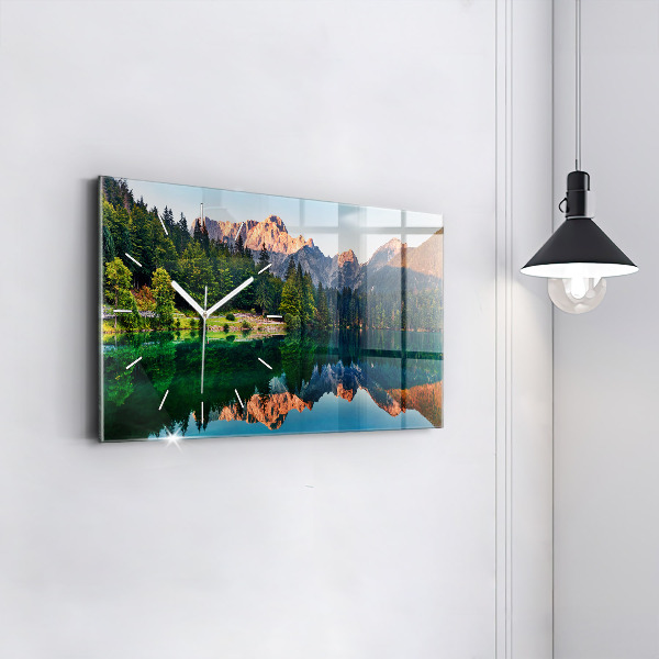 Glass wall clock rectangular Lake landscape