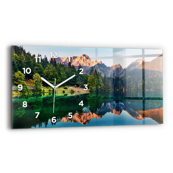 Glass wall clock rectangular Lake landscape