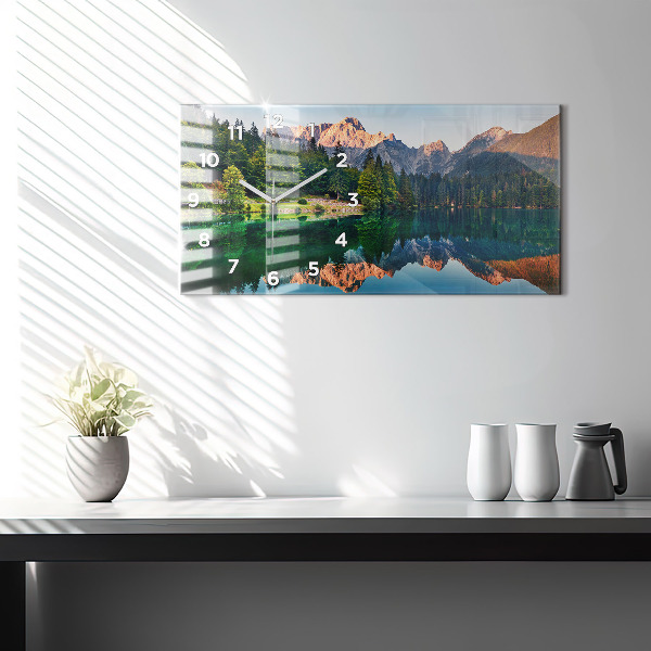 Glass wall clock rectangular Lake landscape