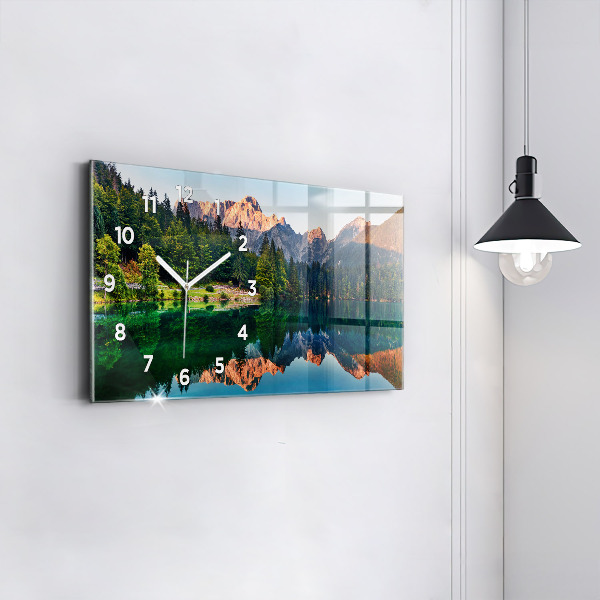 Glass wall clock rectangular Lake landscape