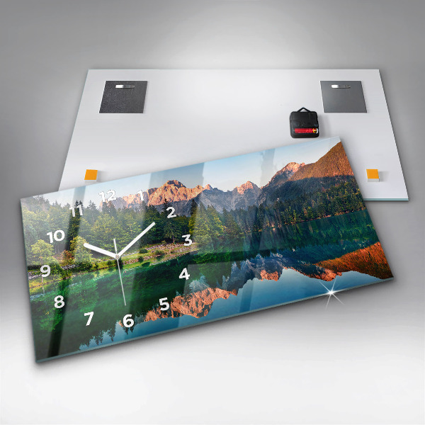Glass wall clock rectangular Lake landscape