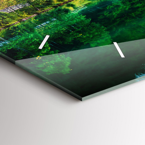 Glass wall clock rectangular Lake landscape